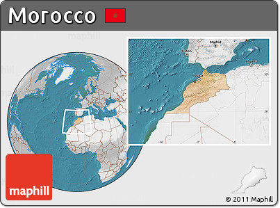 Satellite Location Map of Morocco, lighten, desaturated, land only