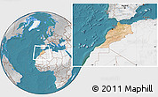 Satellite Location Map of Morocco, lighten, desaturated, land only
