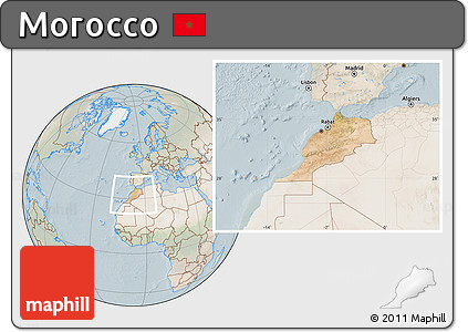 Satellite Location Map of Morocco, lighten