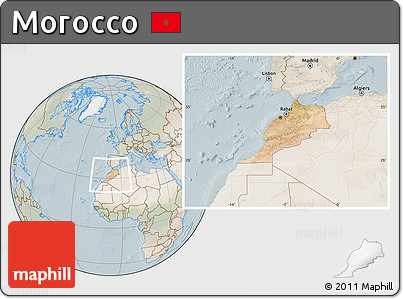 Satellite Location Map of Morocco, lighten