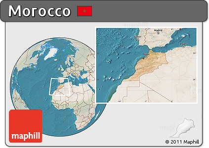 Satellite Location Map of Morocco, lighten, land only