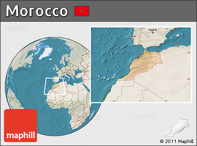 Satellite Location Map of Morocco, lighten, land only