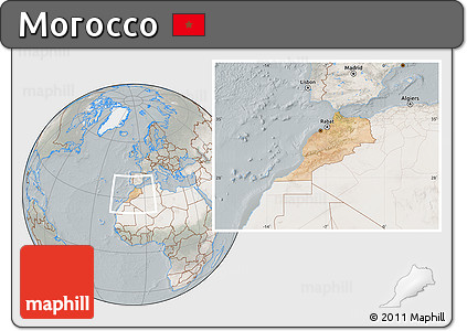 Satellite Location Map of Morocco, lighten, semi-desaturated