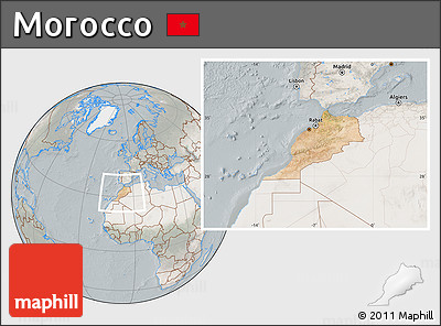 Satellite Location Map of Morocco, lighten, semi-desaturated
