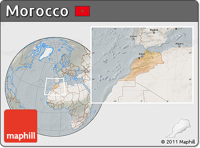 Satellite Location Map of Morocco, lighten, semi-desaturated