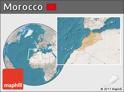 Satellite Location Map of Morocco, lighten, semi-desaturated, land only