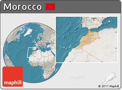 Satellite Location Map of Morocco, lighten, semi-desaturated, land only