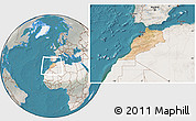 Satellite Location Map of Morocco, lighten, semi-desaturated, land only