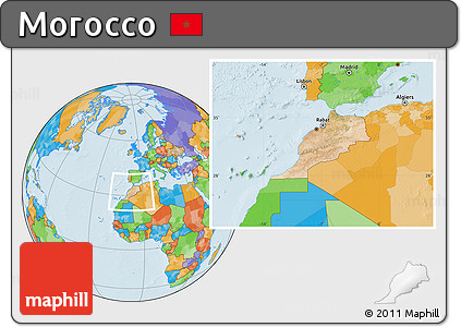 Satellite Location Map of Morocco, political outside