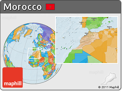 Satellite Location Map of Morocco, political outside