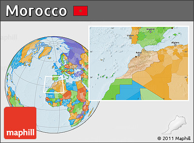 Satellite Location Map of Morocco, political outside