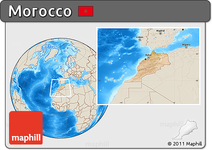 Satellite Location Map of Morocco, shaded relief outside
