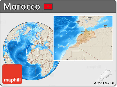 Satellite Location Map of Morocco, shaded relief outside