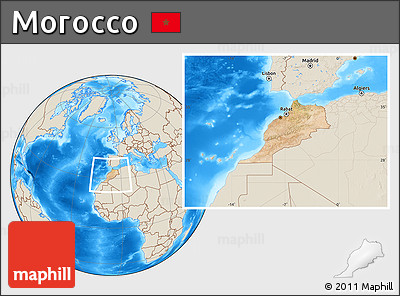 Satellite Location Map of Morocco, shaded relief outside