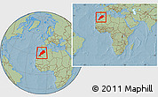 Savanna Style Location Map of Morocco, within the entire continent, hill shading
