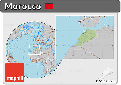 Savanna Style Location Map of Morocco, gray outside