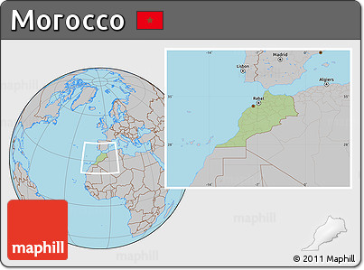 Savanna Style Location Map of Morocco, gray outside