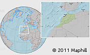 Savanna Style Location Map of Morocco, gray outside, hill shading