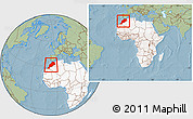 Savanna Style Location Map of Morocco, highlighted continent, within the entire continent, hill shading