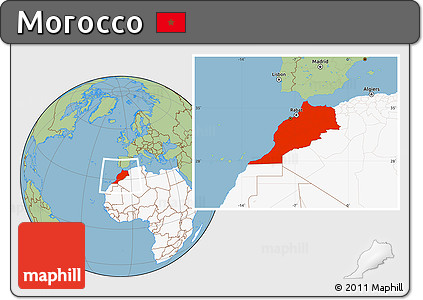 Savanna Style Location Map of Morocco, highlighted continent