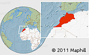 Savanna Style Location Map of Morocco, highlighted continent, hill shading