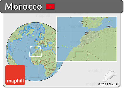 Savanna Style Location Map of Morocco, hill shading inside