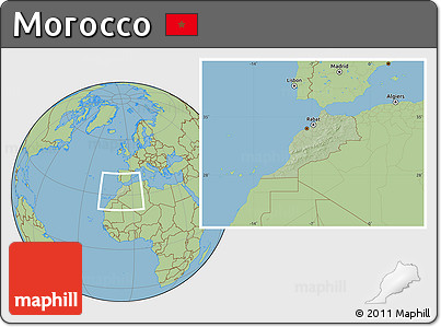 Savanna Style Location Map of Morocco, hill shading inside