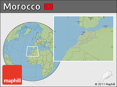 Savanna Style Location Map of Morocco, hill shading inside