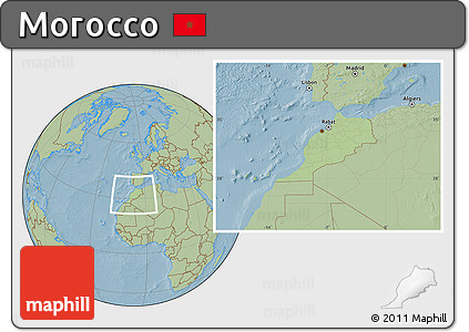 Savanna Style Location Map of Morocco, hill shading outside