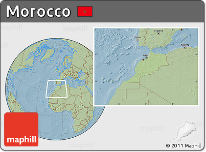 Savanna Style Location Map of Morocco, hill shading outside
