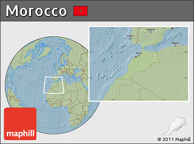 Savanna Style Location Map of Morocco, hill shading outside