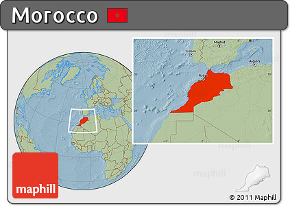 Savanna Style Location Map of Morocco, hill shading