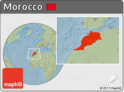 Savanna Style Location Map of Morocco, hill shading