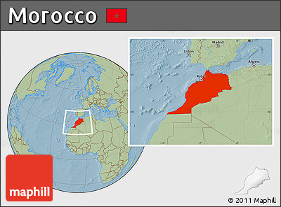 Savanna Style Location Map of Morocco, hill shading
