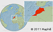 Savanna Style Location Map of Morocco, hill shading