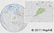 Savanna Style Location Map of Morocco, lighten, desaturated, hill shading