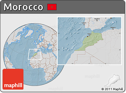 Savanna Style Location Map of Morocco, lighten, desaturated, land only, hill shading