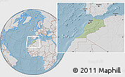 Savanna Style Location Map of Morocco, lighten, desaturated, land only, hill shading