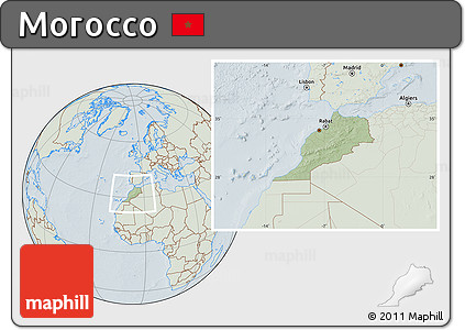 Savanna Style Location Map of Morocco, lighten, hill shading