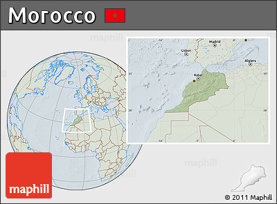 Savanna Style Location Map of Morocco, lighten, hill shading
