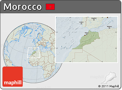 Savanna Style Location Map of Morocco, lighten, hill shading