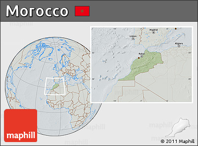 Savanna Style Location Map of Morocco, lighten, semi-desaturated, hill shading