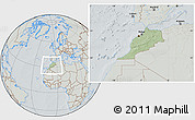 Savanna Style Location Map of Morocco, lighten, semi-desaturated, hill shading