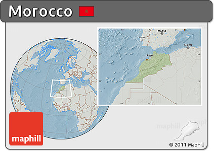 Savanna Style Location Map of Morocco, lighten, semi-desaturated, land only, hill shading