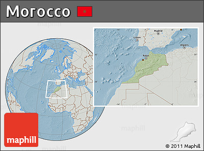 Savanna Style Location Map of Morocco, lighten, semi-desaturated, land only, hill shading