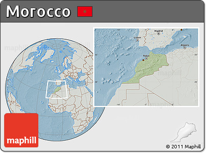 Savanna Style Location Map of Morocco, lighten, semi-desaturated, land only, hill shading