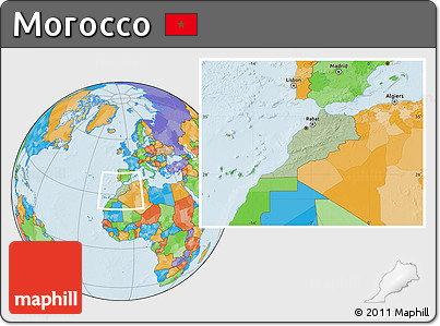 Savanna Style Location Map of Morocco, political outside, hill shading