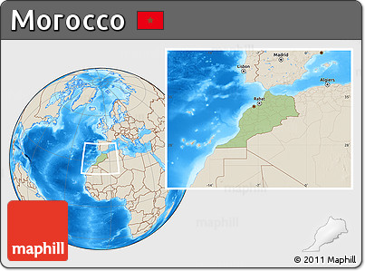 Savanna Style Location Map of Morocco, shaded relief outside