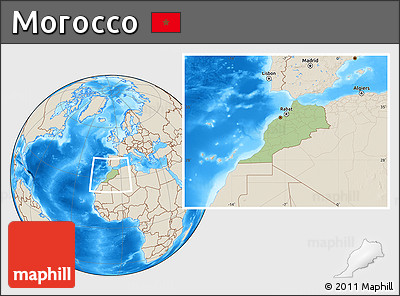Savanna Style Location Map of Morocco, shaded relief outside