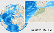 Savanna Style Location Map of Morocco, shaded relief outside, hill shading